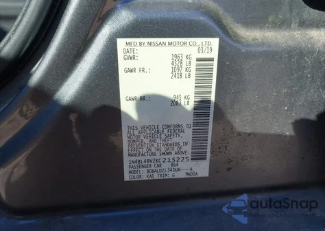 2019 Nissan Altima 2.5 S from USA, damaged, VIN 1N4BL4BV2KC215225